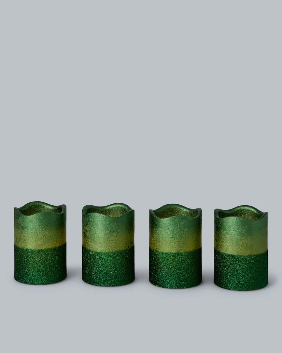 LED-Stumpenkerzen in Metallic-Glitzer, 4tlg.