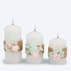 3 LED-Stumpenkerzen mit Blumen-Deko