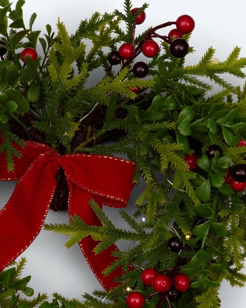 LED-Türkranz Herz mit Beeren
