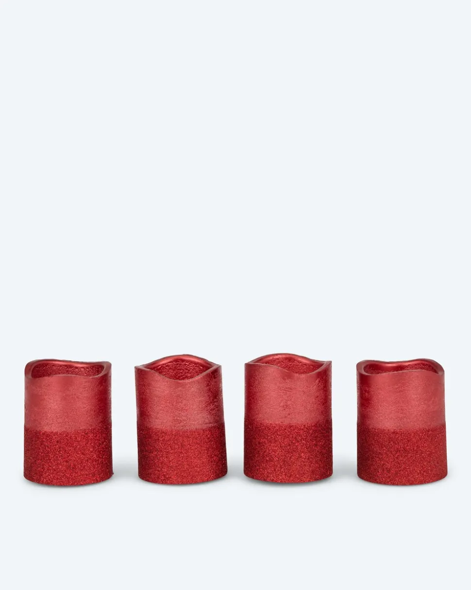 LED-Votivkerzen in Metallic-Glitzer, 4tlg.