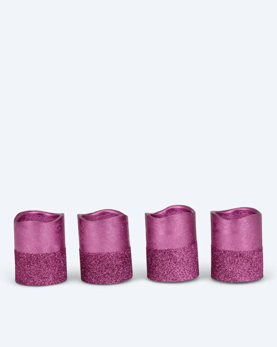 LED-Votivkerzen in Metallic-Glitzer, 4tlg.