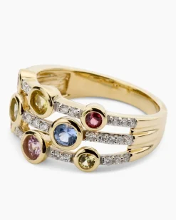 Multi-Saphir-Ring mit Brillanten