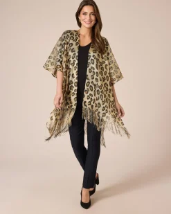 Poncho mit Leo-Print & Glanzgarn