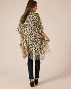 Poncho mit Leo-Print & Glanzgarn