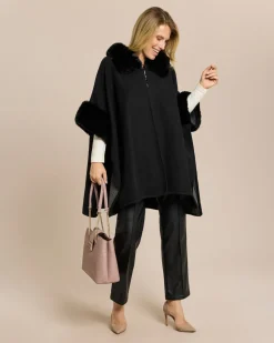 Poncho mit Webpelzbesatz