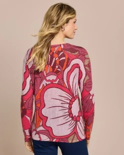 Pullover in Ajour-Strick, bedruckt