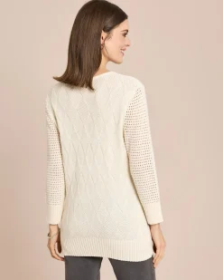 Pullover mit Ajour-Ärmel und Karo-Struktur