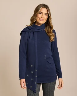 Pullover mit Eingrifftaschen & Schal