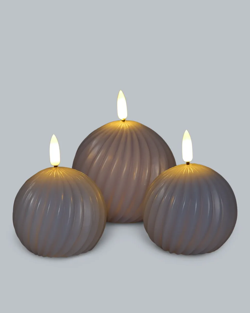 Rillen-Kugelkerze Glossy, 3tlg.