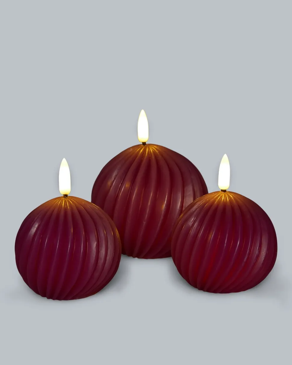 Rillen-Kugelkerze Glossy, 3tlg.