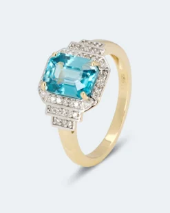Ring mit blauem Zirkon und Diamant