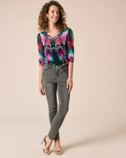 Shirt Materialmix mit Alloverdruck