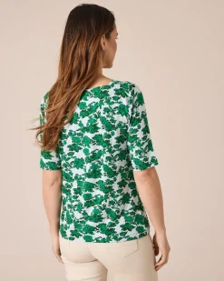 Shirt mit Blumen- und Streifendruck