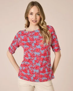 Shirt mit Blumen- und Streifendruck