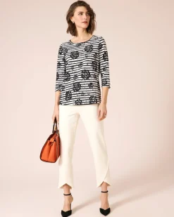 Shirt mit Blumen- und Streifendruck