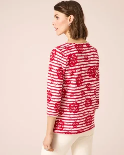 Shirt mit Blumen- und Streifendruck