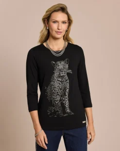 Shirt mit Leoparden-Strassprint