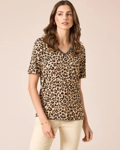 Shirt mit Leo-Print & Strass