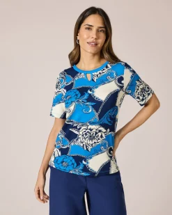 Shirt mit Ornament- und Rosendruck