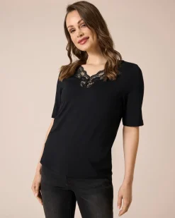 Shirt mit Spitzenbesatz