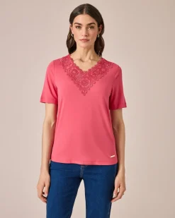 Shirt mit Spitzenbesatz