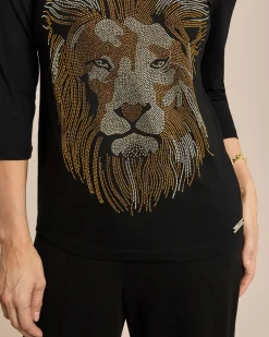 Shirt mit Strass-Löwenkopf