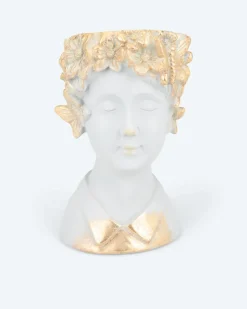 Skulptur-Blumentopf "Kopf mit Goldornamenten"