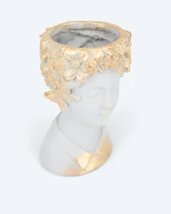 Skulptur-Blumentopf "Kopf mit Goldornamenten"