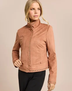 Velourlederimitat Jacke, Oesenbesatz