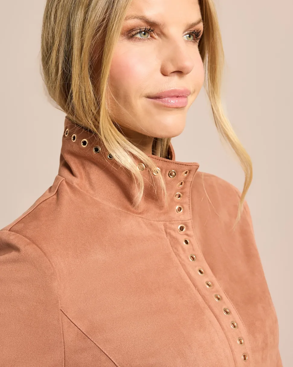 Velourlederimitat Jacke, Oesenbesatz