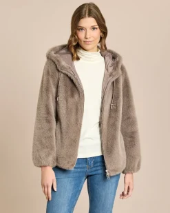 Webpelzjacke mit Kapuze